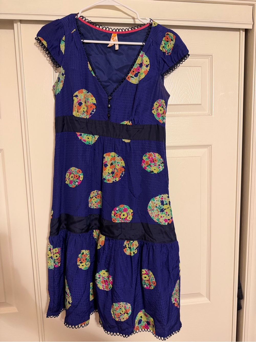 ANTHROPOLOGIE Maeve Lighthouse Route Silk Dress Blue Floral